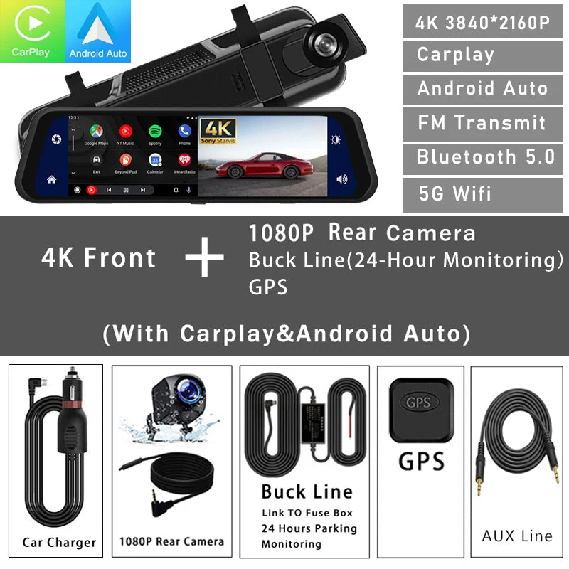 Dash Cam Mirror Screen 4K