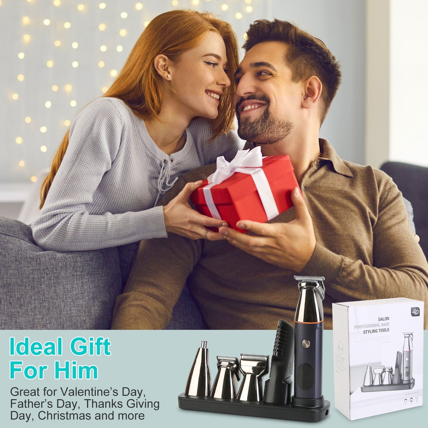 All In One Beard Trimmer For Men With 5 Trimmer Heads IPX5 Waterproof Electric Razor For Face Nose Body Beard Cordless Hair Shaver Clipper Grooming Kit For Men