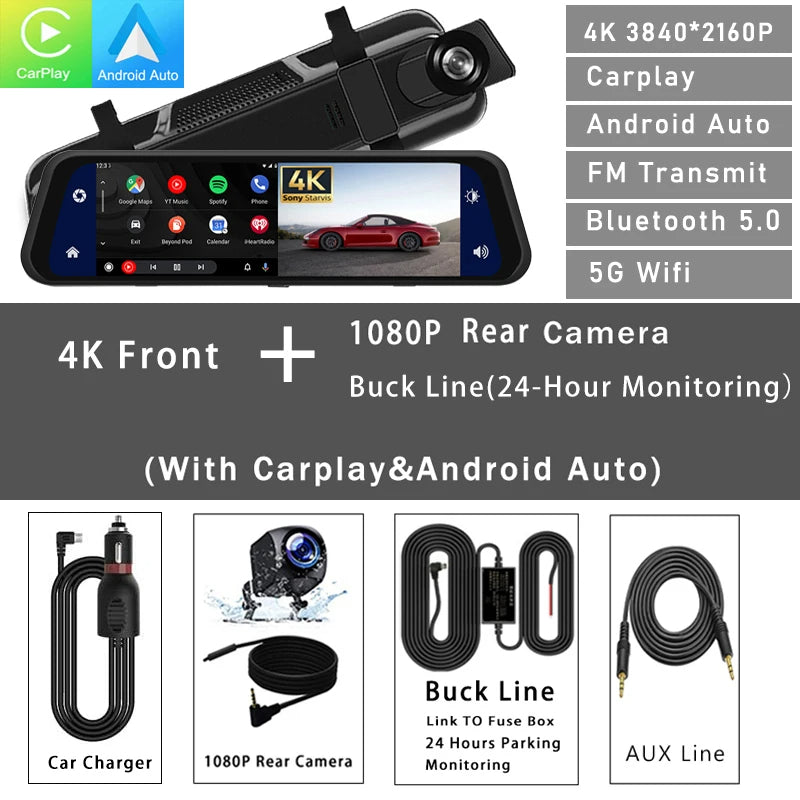 Dash Cam Mirror Screen 4K