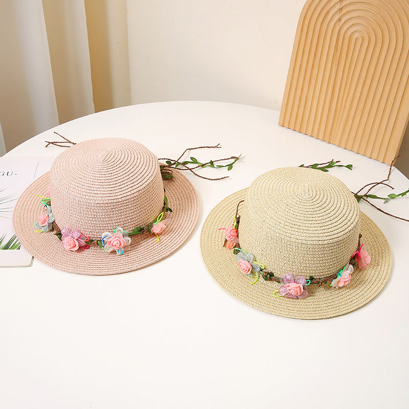Women's Flat Straw Hat Sun Protection Hat Sun-proof Western Style Beach Hat