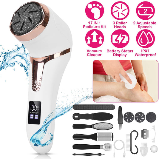 17Pcs Electric Foot Callus Remover With Vacuum Foot Grinder Rechargeable Foot File Dead Skin Pedicure Machine With 3 Grinding Heads 2 Speeds Foot Care Tool
