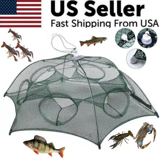 Fishing Bait Trap Crab Net Crawdad Shrimp Cast Dip Cage Fish Minnow Foldable NEW