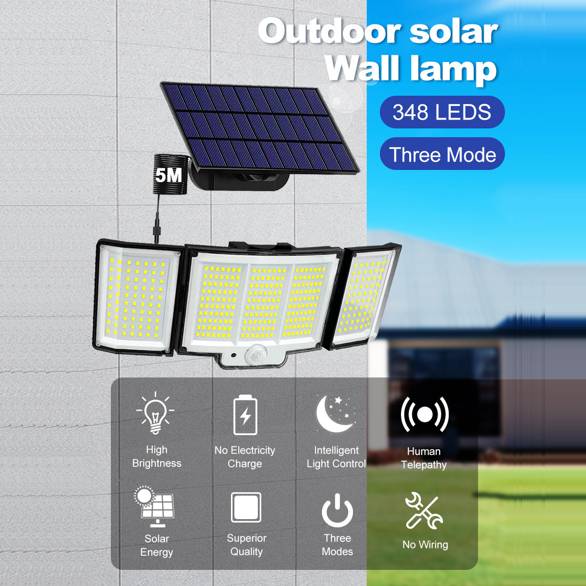 Waterproof Solar Outdoor Light Street Light 348LED 3 Side Adjustable Strap Remote Control