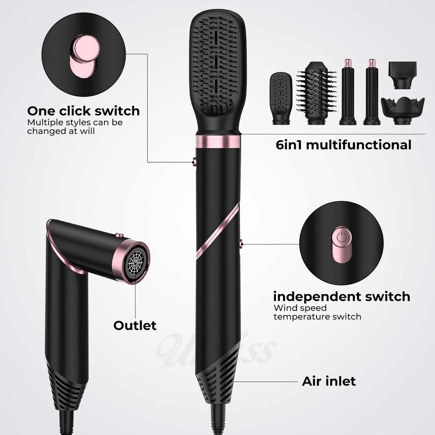 High-speed Hair Dryer Automatic Hair Suction 6 in 1 Multifunctional