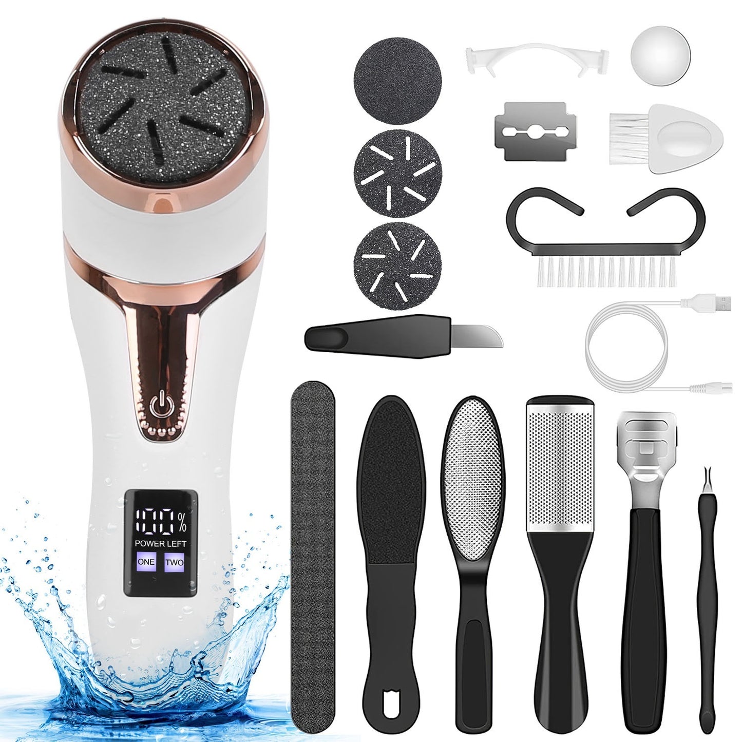 17Pcs Electric Foot Callus Remover With Vacuum Foot Grinder Rechargeable Foot File Dead Skin Pedicure Machine With 3 Grinding Heads 2 Speeds Foot Care Tool