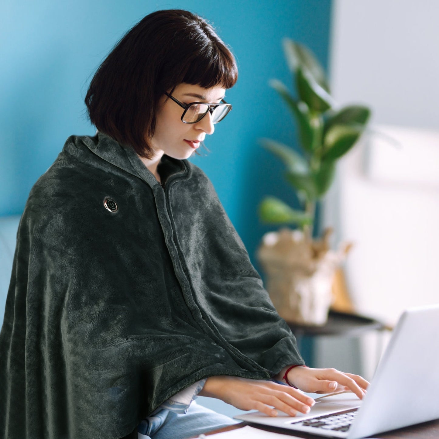 59x31in USB Heated Blanket Electric Heated Blanket Heated Poncho Shawl Wrap Throw With Zipper Washable For Home Office No Power Bank Compatible With CJCD2415461