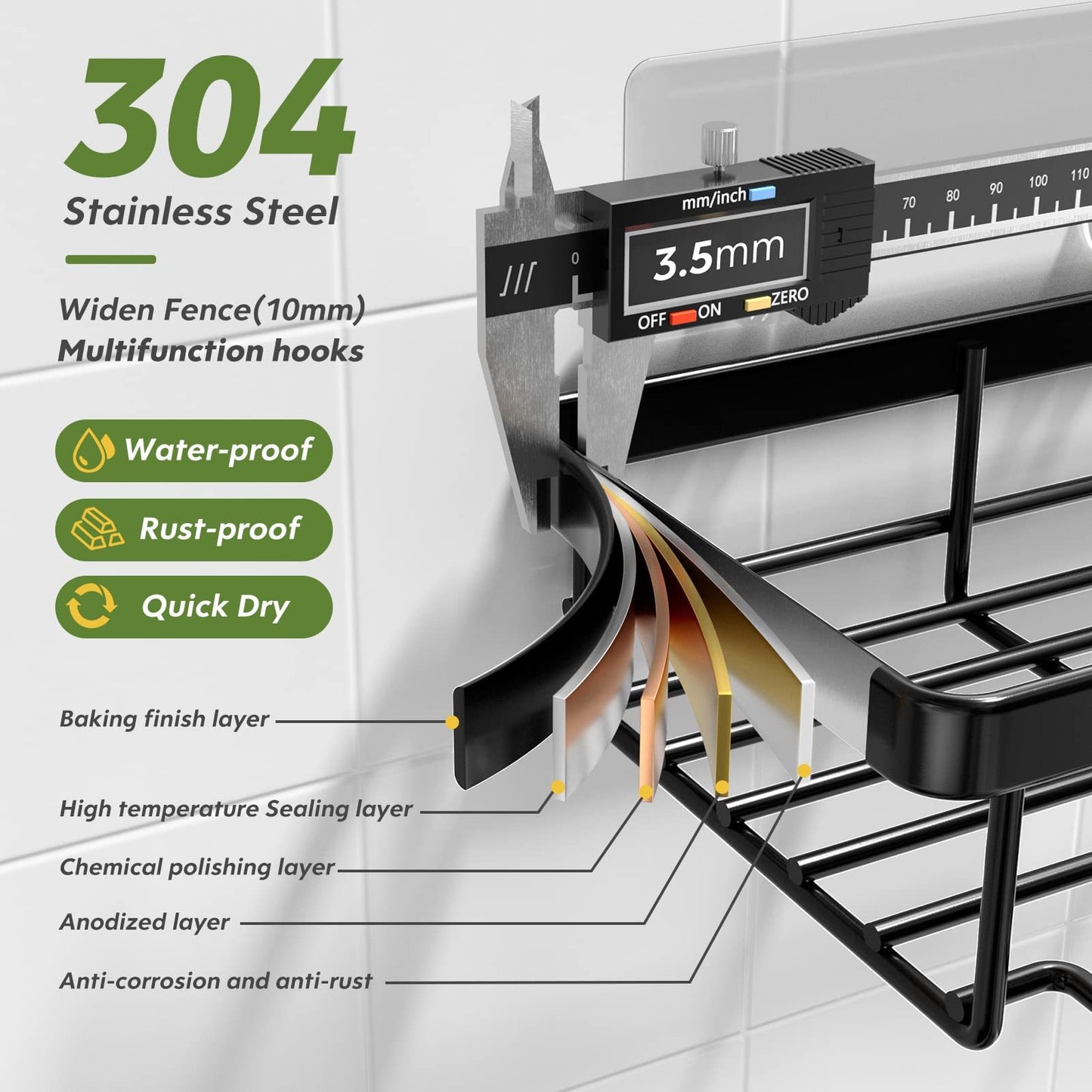 Heavy-duty Wall-mounted Shower Shelf Storage 2 Pack, Including Soap Dish And Toothbrush Holder, Suitable For Bathroom, Home And Kitchen, Black