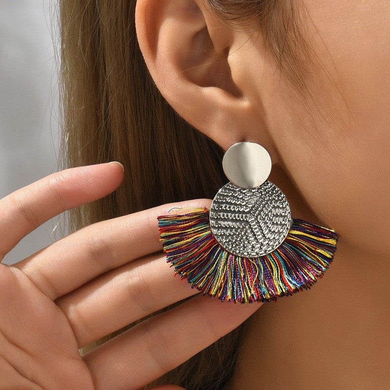 European And American Bohemian Style Earrings Fan-shaped Tassel Earrings
