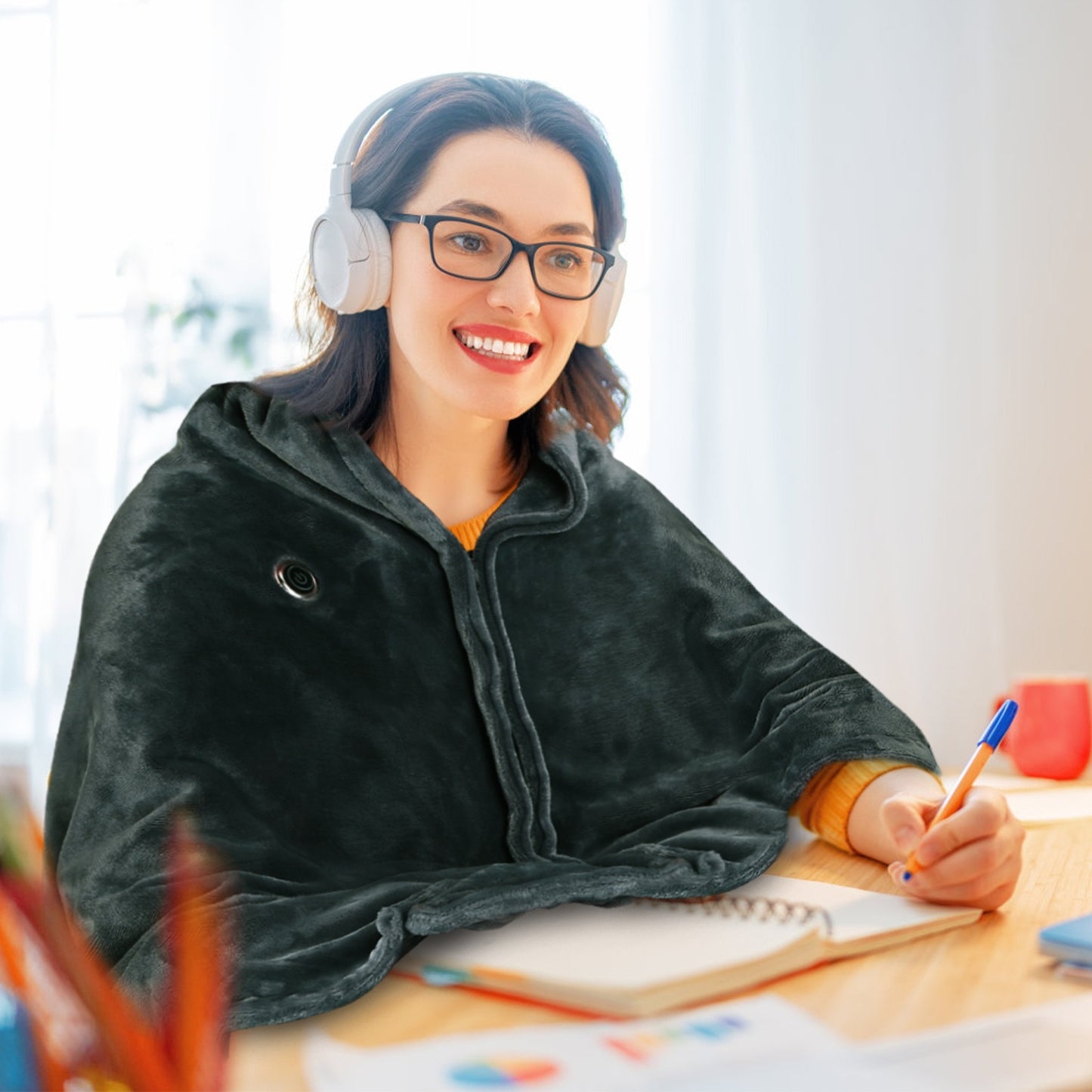 59x31in USB Heated Blanket Electric Heated Blanket Heated Poncho Shawl Wrap Throw With Zipper Washable For Home Office No Power Bank Compatible With CJCD2415461