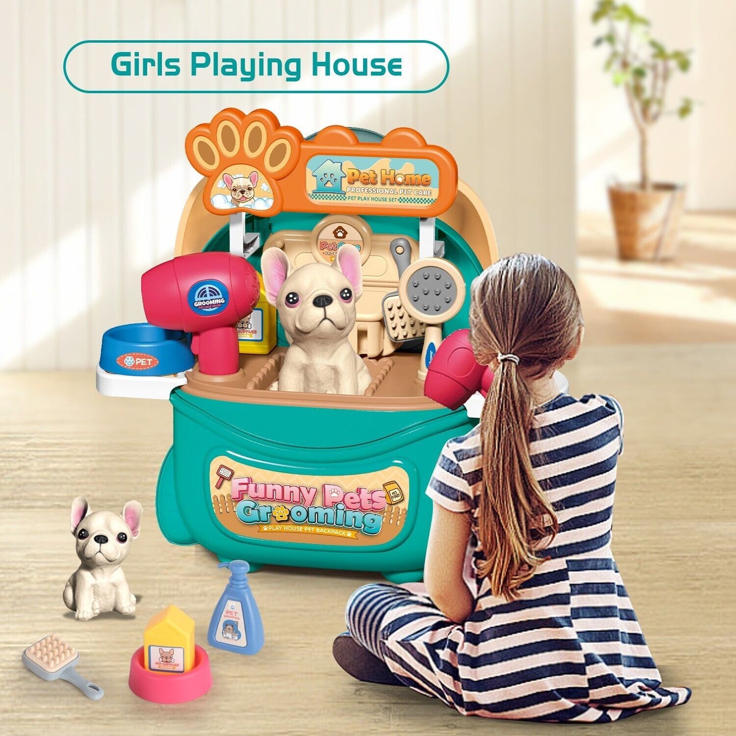 Pet Dog Care Play Set Doctor Kit For Kids 16 Pcs Pretend Vet Grooming Toys