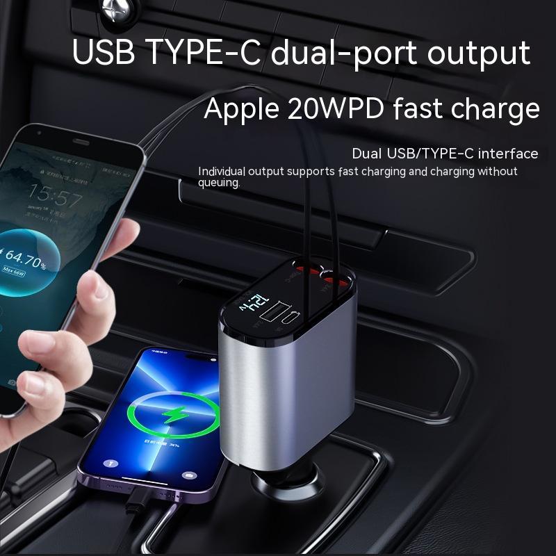 Metal Car Charger 100W Super Fast Charging Car Cigarette Lighter USB & Apple & Android & TYPE-C Adapter